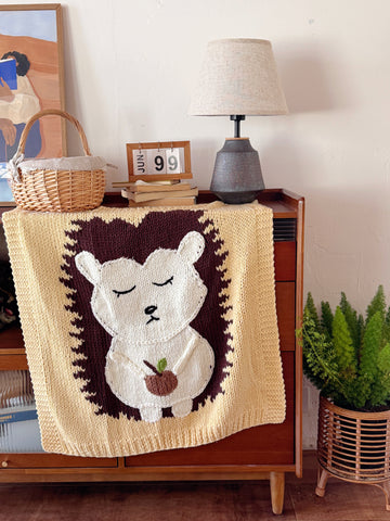 Hand Knit Hedgehog Receiving Blanket, 100% Acrylic 31.5×31.5 Inch Luxury Baby Blanket 1.1LBS, Gift Box Packed Premium Baby Shower Newborn Gift