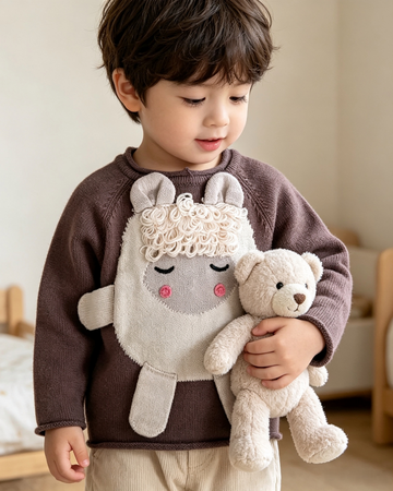 Toddler Cute 3D Sheep Knit Sweater - Brown