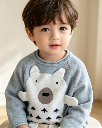 Toddler Cute 3D Bear Knit Sweater - Light Blue