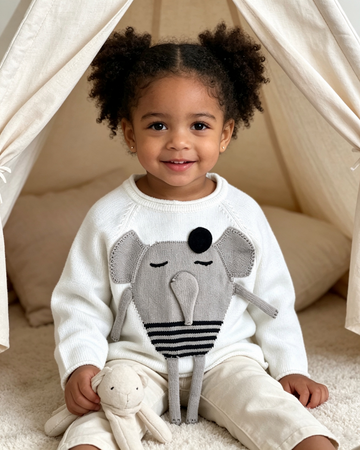 Toddler Cute 3D Elephant Knit Sweater - White