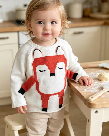 Toddler Cute 3D Fox Knit Sweater with Tail - White