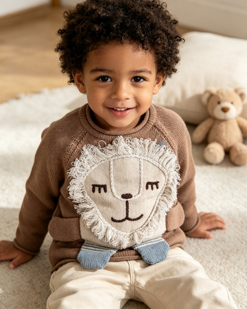 Toddler Cute 3D Lion Knit Sweater - Brown