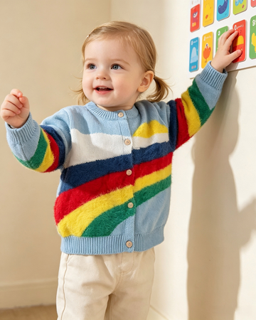 Toddler Cute Rainbow Knit Cardigan - Light Blue